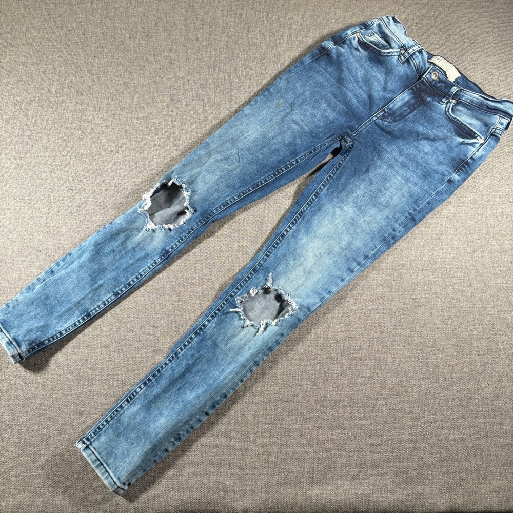 Free‎ People Skinny Jeans Women 26 Blue Distressed Ripped Knee Stretch Denim